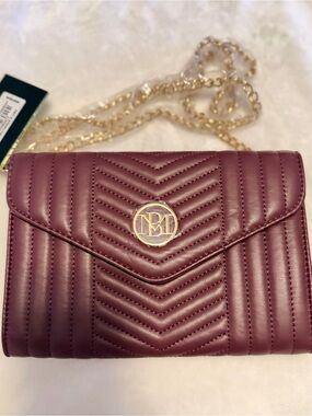 Bagley Mischka Quilted Crossbody Bag with Gold Chain and Logo